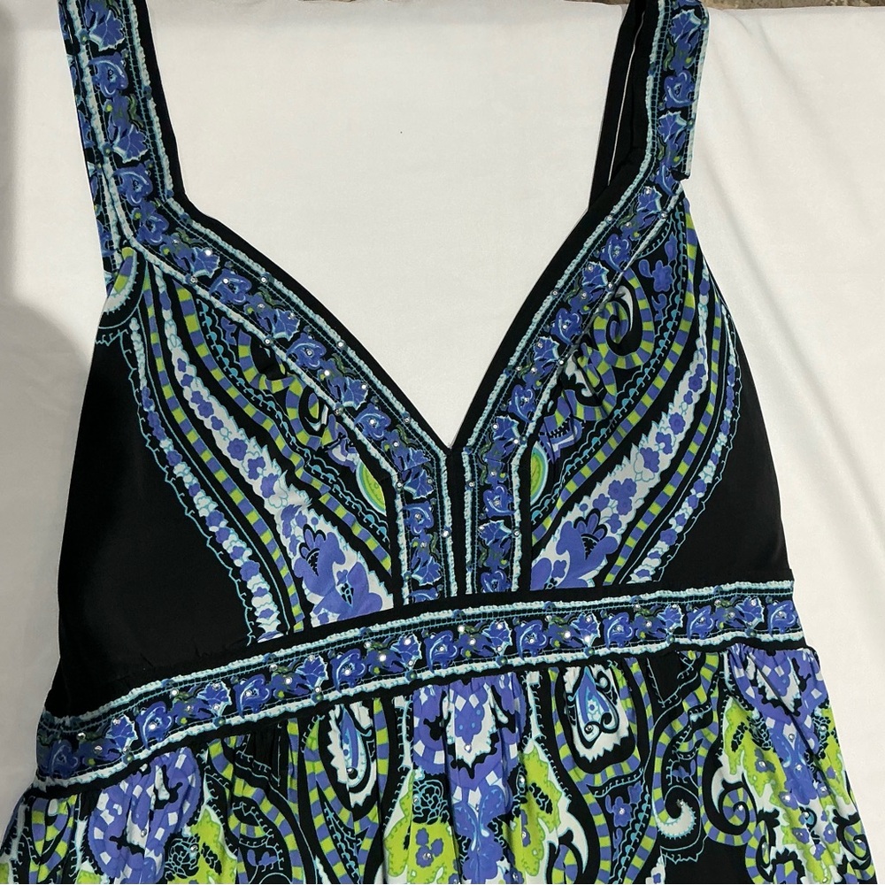 INC International Concepts Black Maxi Dress with Blue & Green Paisley Print - Picture 4 of 9